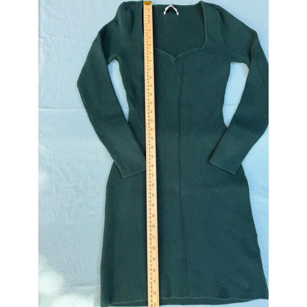 Abercrombie & Fitch Green Ribbed Sweetheart Neck Long Sleeve Sweater Dress M - Picture 2 of 5